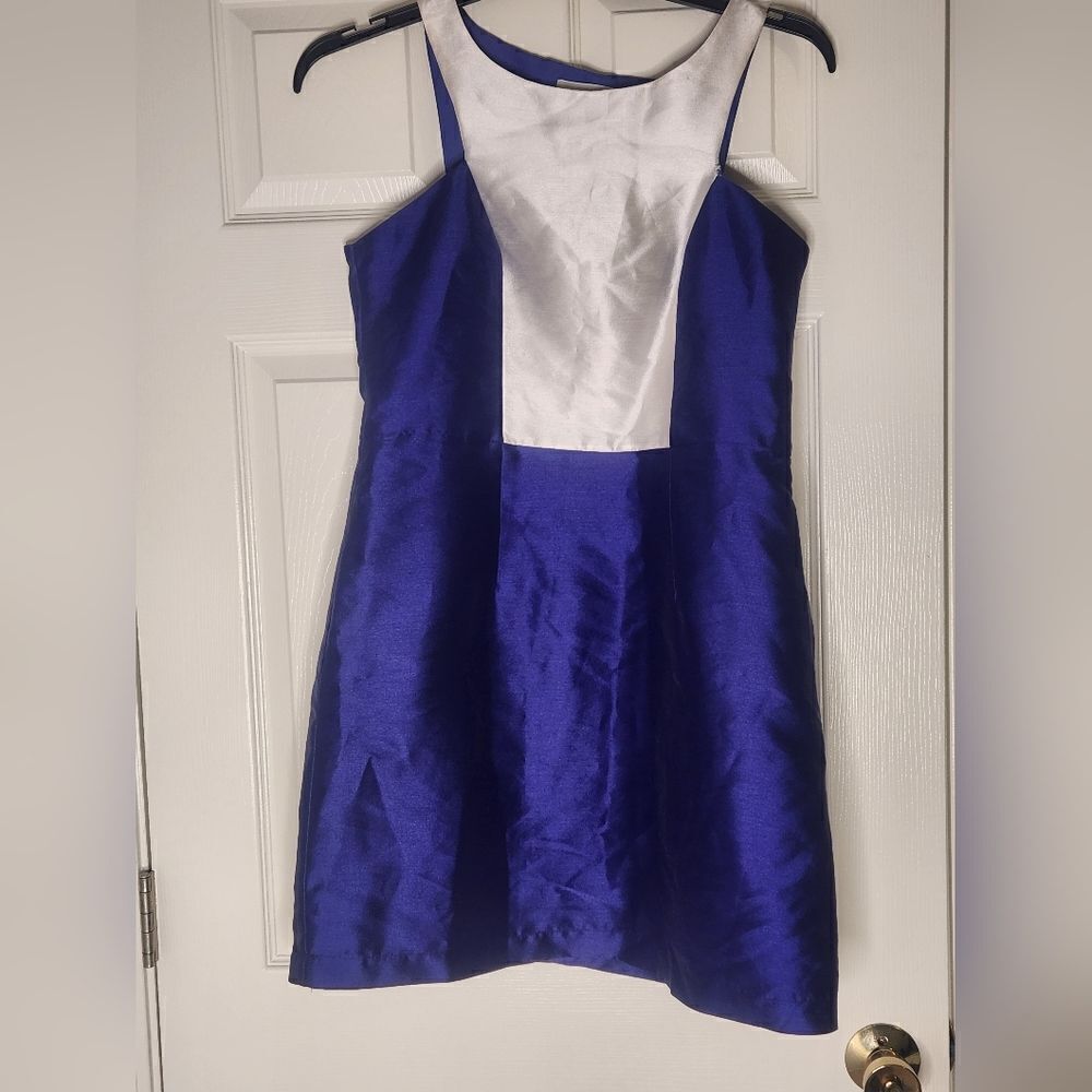 NWT CLN XL Purple White Sleevless Lined Zipper Women’s Mini Dress